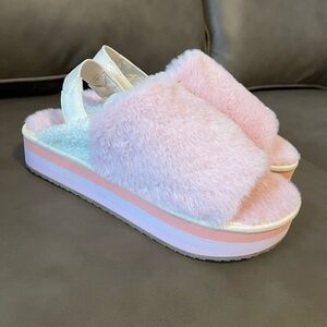 Fluffy Pink Platform Slipper Sandals